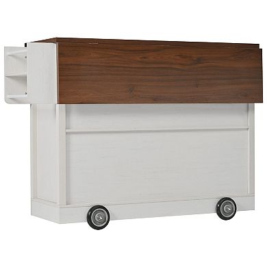 Pnronnc Rolling Kitchen Island Cart with Wine Cabinet, 2 Drawers, Drop Leaf and Power Outlet
