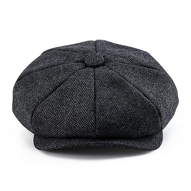 Men's 8 Panel Newsboy Flat Cap Herringbone Tweed Size 7 5/8