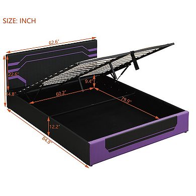 Pnronnc Queen Cyberpunk Aesthetics Esports Design Gaming Bed Hydraulic Storage Platform Bed Frame