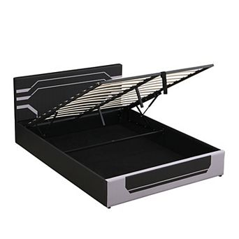 Pnronnc Queen Cyberpunk Aesthetics Esports Design Gaming Bed Hydraulic Storage Platform Bed Frame