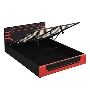 Pnronnc Queen Cyberpunk Aesthetics Esports Design Gaming Bed Hydraulic Storage Platform Bed Frame