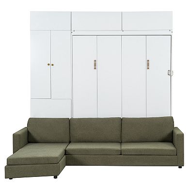 Pnronnc 2-in-1 Murphy Bed and L-shape Sofa with Storage Bookcase