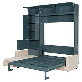 Pnronnc 2-in-1 Murphy Bed and L-shape Sofa with Storage Bookcase