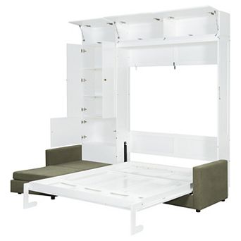 Pnronnc 2-in-1 Murphy Bed and L-shape Sofa with Storage Bookcase