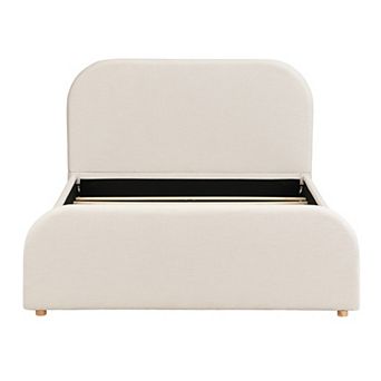 Pnronnc Linen Upholstered Platform Bed Frame Curved Headboard Wingback Bed
