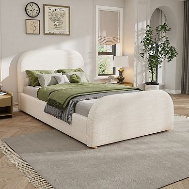 Pnronnc Linen Upholstered Platform Bed Frame Curved Headboard Wingback Bed