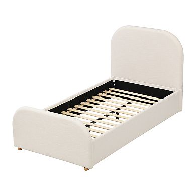 Pnronnc Linen Upholstered Platform Bed Frame Curved Headboard Wingback Bed