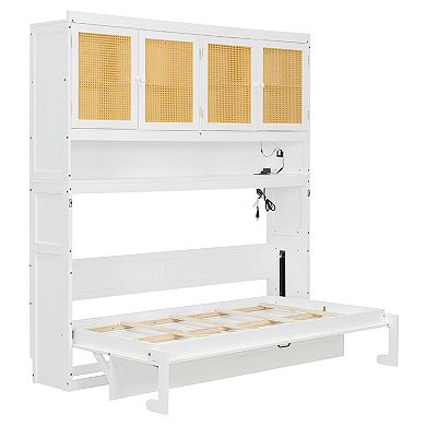 Pnronnc Twin Size Murphy Bed Seamless Space-Saving Foldable Bed Built-in Tech Hub, USB and Lighting