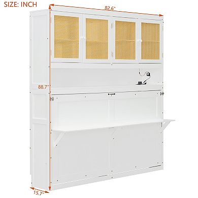 Pnronnc Twin Size Murphy Bed Seamless Space-Saving Foldable Bed Built-in Tech Hub, USB and Lighting