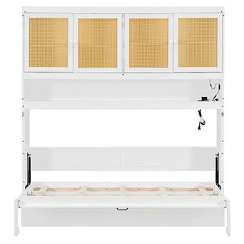Pnronnc Twin Size Murphy Bed Seamless Space-Saving Foldable Bed Built-in Tech Hub, USB and Lighting