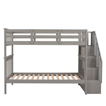 Pnronnc Twin over Twin Bunk Bed with Storage Stairway and Guard Rail