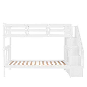 Pnronnc Twin over Twin Bunk Bed with Storage Stairway and Guard Rail
