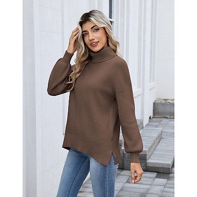 Zeagoo Women's Turtleneck Sweater, Fall Winter Chunky Knit, Casual Side Slit Pullover Jumper Top