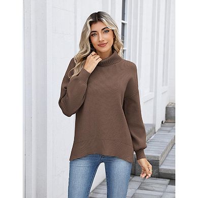 Zeagoo Women's Turtleneck Sweater, Fall Winter Chunky Knit, Casual Side Slit Pullover Jumper Top