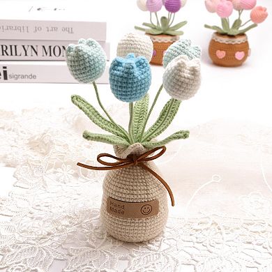 Crocheted Tulips Hand-woven Potted Table Decoration Gift