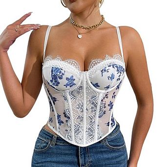 Women Corset Tops Lace Bustier Going Out Party Club Top with Buckle