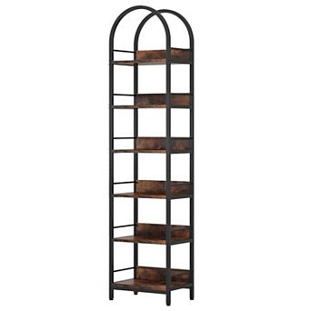 Tall Slim Corner Bookcase with Metal Frame and Adjustable Feet for Books and Décor