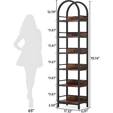 Tall Slim Corner Bookcase with Metal Frame and Adjustable Feet for Books and Décor