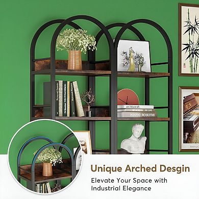Tall Slim Corner Bookcase with Metal Frame and Adjustable Feet for Books and Décor
