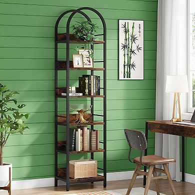 Tall Slim Corner Bookcase with Metal Frame and Adjustable Feet for Books and Décor