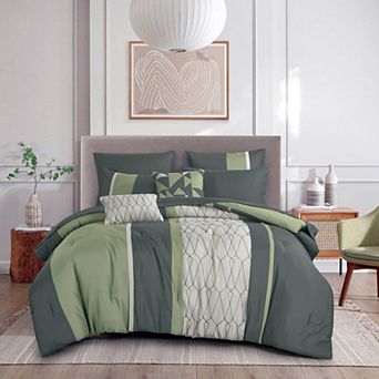 Grey and Sage Green Comforter Set with Sheets
