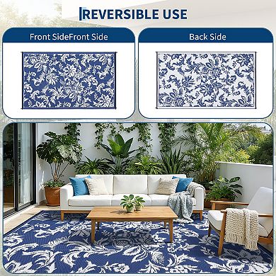 Reversible Waterproof Outdoor Rug Foldable Modern Plastic Straw Mat for Patio, Deck, Backyard
