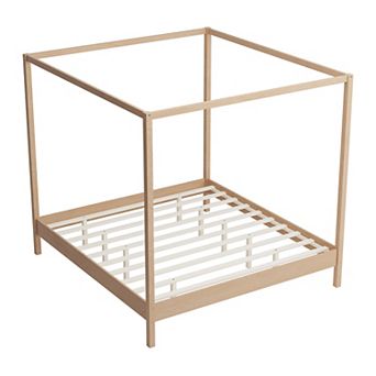 Pnronnc Solid Wood Canopy Frame Platform Bed Four Poster Bed with Slats Support No Box Spring Needed