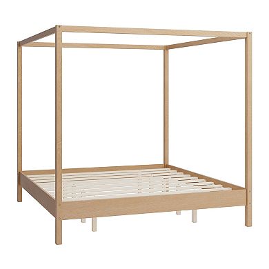 Pnronnc Solid Wood Canopy Frame Platform Bed Four Poster Bed with Slats Support No Box Spring Needed