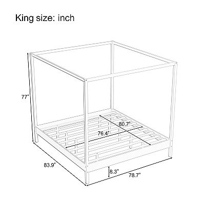 Pnronnc Solid Wood Canopy Frame Platform Bed Four Poster Bed with Slats Support No Box Spring Needed