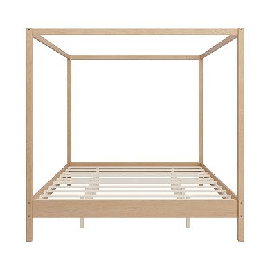 Pnronnc Solid Wood Canopy Frame Platform Bed Four Poster Bed with Slats Support No Box Spring Needed