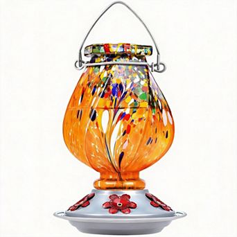 22oz Hand Blown Glass Hummingbird Feeder Outdoor Hanging Ant Moat 5 Ports Gift