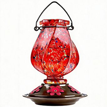 22oz Hand Blown Glass Hummingbird Feeder Outdoor Hanging Ant Moat 5 Ports Gift
