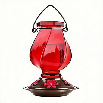 22oz Hand Blown Glass Hummingbird Feeder Outdoor Hanging Ant Moat 5 Ports Gift