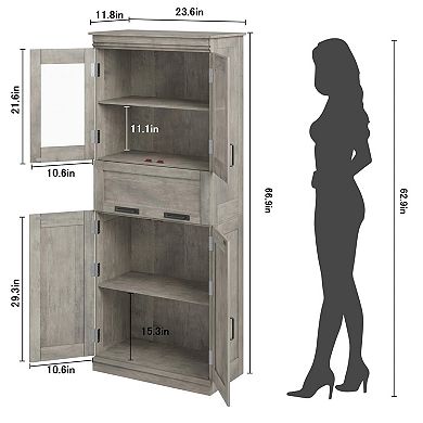 ANIXOL 66.9" H Bathroom Storage Cabinet with Glass Doors and Adjustable Shelves