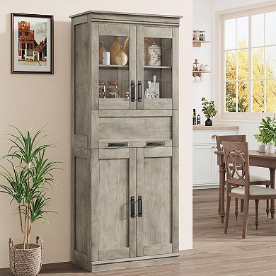 ANIXOL 66.9" H Bathroom Storage Cabinet with Glass Doors and Adjustable Shelves