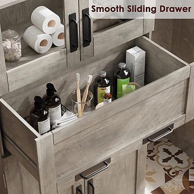 ANIXOL 66.9" H Bathroom Storage Cabinet with Glass Doors and Adjustable Shelves