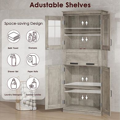 ANIXOL 66.9" H Bathroom Storage Cabinet with Glass Doors and Adjustable Shelves