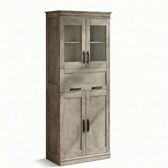 ANIXOL 66.9" H Bathroom Storage Cabinet with Glass Doors and Adjustable Shelves