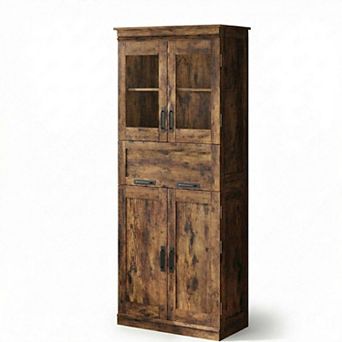 ANIXOL 66.9" H Bathroom Storage Cabinet with Glass Doors and Adjustable Shelves