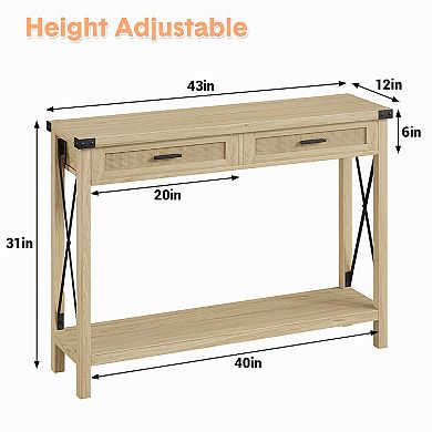 ANIXOL Farmhouse Console Table with 2 Drawers，With Drawers，Metal Frame