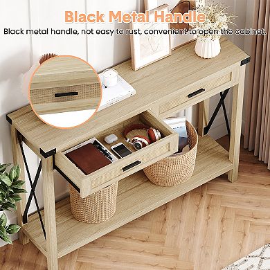 ANIXOL Farmhouse Console Table with 2 Drawers，With Drawers，Metal Frame