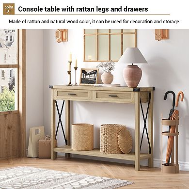 ANIXOL Farmhouse Console Table with 2 Drawers，With Drawers，Metal Frame