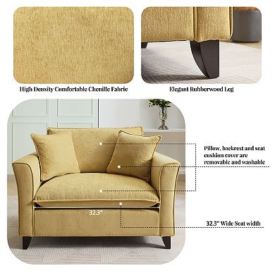 Trikiousd Oversized Armchair Chenille Fabric, Comfy Chair and a Half Single Sofa with Pillow