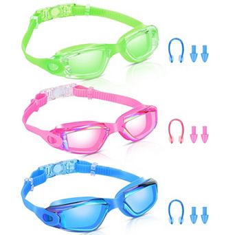 3 pc Swimming Goggles Anti Fog Silicone Swim Glasses Nose Clip Ear Plugs