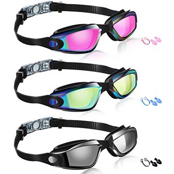 3 pc Swimming Goggles Anti Fog Silicone Swim Glasses Nose Clip Ear Plugs