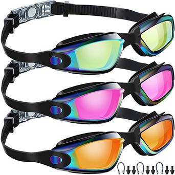 3 pc Swimming Goggles Anti Fog Silicone Swim Glasses Nose Clip Ear Plugs