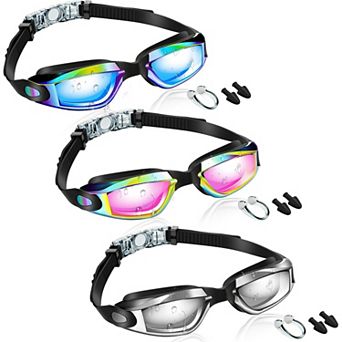 3 pc Swimming Goggles Anti Fog Silicone Swim Glasses Nose Clip Ear Plugs