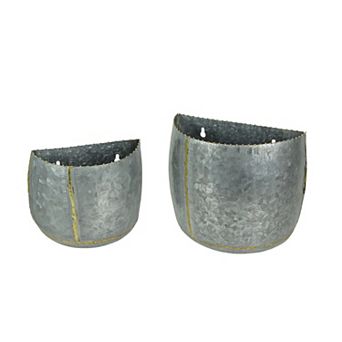 Vintage Look Galvanized Finish Metal Rounded Wall Pocket Set of 2