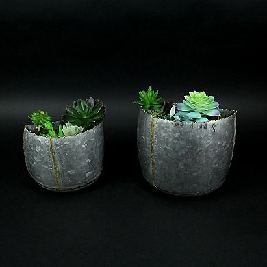 Vintage Look Galvanized Finish Metal Rounded Wall Pocket Set of 2