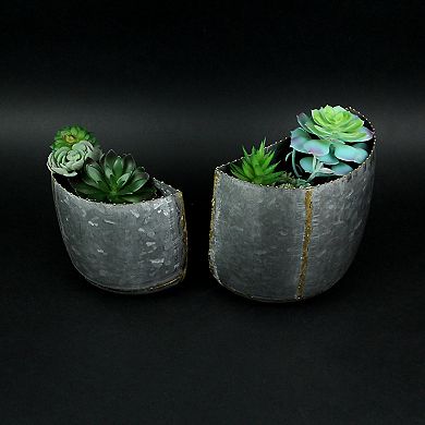 Vintage Look Galvanized Finish Metal Rounded Wall Pocket Set of 2